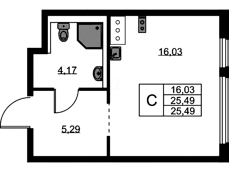 Квартира студия 25.49 м², 4/11 эт., ЖК «Новое Колпино»